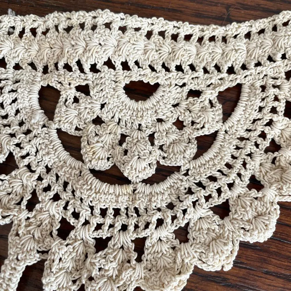 Vintage Crochet Curtain Tie Backs Handmade Off White Lattice Pair Tassel READ
